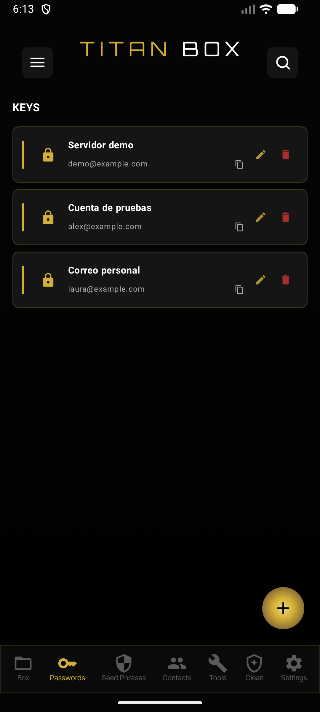 Passwords in Titan Box