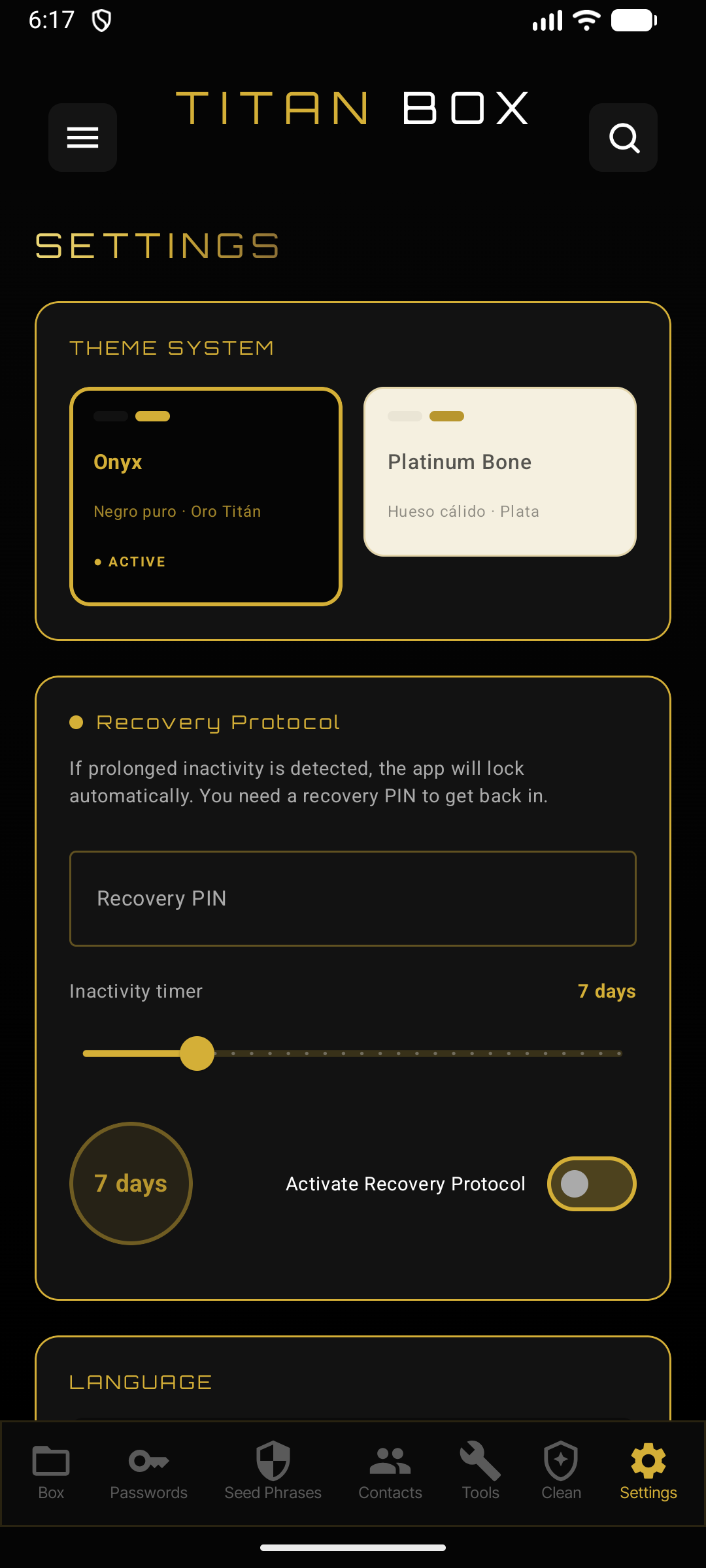 Settings in Titan Box