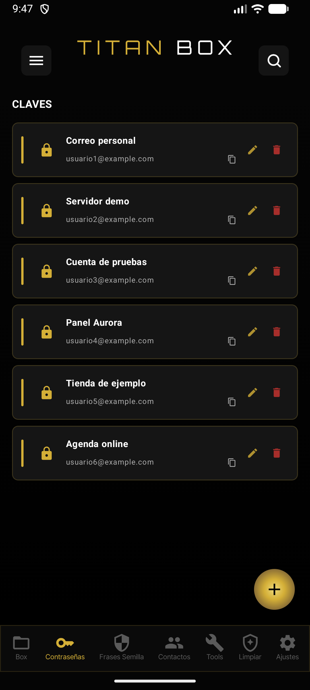 Contraseñas en Titan Box