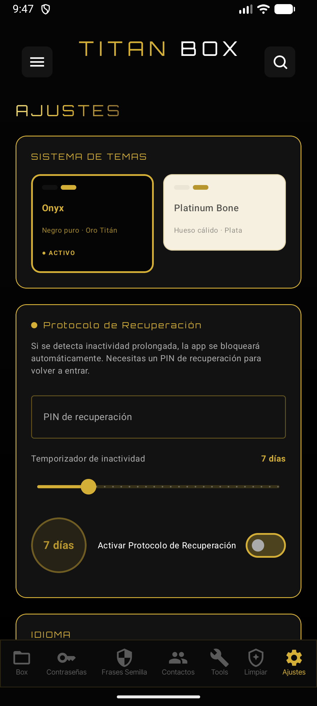 Ajustes en Titan Box